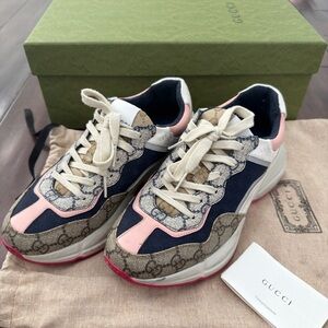 Gucci GG Rhyton Beige White Pink Sneakers Women